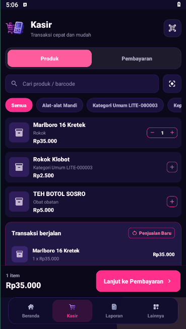 Layar kasir StoreMan