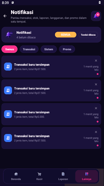 Pusat notifikasi StoreMan POS Lite
