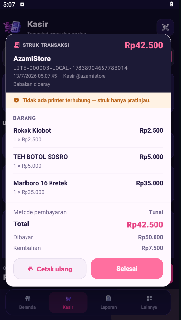 Struk transaksi StoreMan